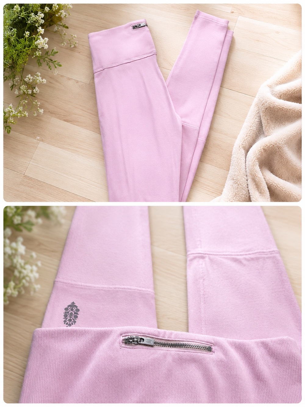 NWOT Movement by Free People Pastel Pink High-Waist Leggings w/ Back Zip Pocket